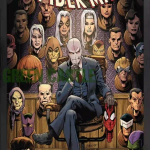قاب پوستر با طرح کاور کمیک "The Amazing Spider-Man: Chameleon Conspiracy" که کمیلیون با ماسک سفید را در حال نشستن روی صندلی نشان می‌دهد و در اطراف او، سرها و ماسک‌های مختلفی از شخصیت‌های گوناگون در پس‌زمینه دیده می‌شود. لوگوی "The Amazing Spider-Man" در بالا و لوگوی مارول و عنوان "Chameleon Conspiracy" در پایین تصویر قرار دارد.