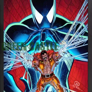 قاب پوستر با طرح کاور کمیک "The Amazing Spider-Man: Last Remains" که مرد عنکبوتی را با لباس آسیب‌دیده در نبردی پرتنش با موجوداتی شبیه کرم یا لارو نشان می‌دهد. چهره مرد عنکبوتی از زیر ماسک پاره‌شده نمایان است. لوگوی "The Amazing Spider-Man" و عنوان "Last Remains" در بالای تصویر و نام نویسندگان/طراحان در پایین آن قرار دارد.