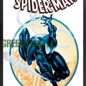 قاب پوستر با طرح جلد کمیک "The Amazing Spider-Man: Epic Collection" که مرد عنکبوتی را با لباس سیاه در حال پرتاب تار و حرکتی پویا در مرکز تصویر نشان می‌دهد. پس‌زمینه زرد روشن با الگوهای تار عنکبوت است. عنوان "Epic Collection" در بالا، "The Amazing Spider-Man" و "Venom" در پایین تصویر قرار دارد. نام نویسندگان و طراحان برجسته مانند David Michelinie و Todd McFarlane نیز دیده می‌شود.