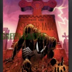 قاب پوستر با طرح جلد کمیک "The Amazing Spider-Man: Kraven's Last Hunt" که مرد عنکبوتی را در لباس سیاه، در حال بیرون آمدن از یک قبر خاکی نشان می‌دهد. در پس‌زمینه یک سنگ قبر بزرگ صلیب‌دار با کلمات "HERE LIES SPIDER-MAN" و آسمان طوفانی دیده می‌شود. لوگوی مارول و عنوان "The Amazing Spider-Man" در بالای تصویر و عنوان "Kraven's Last Hunt" و نام نویسندگان/طراحان (DeMatteis, Zeck) در پایین آن قرار دارد.