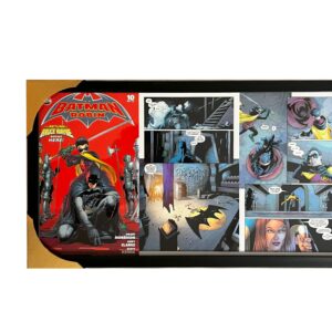 چندین پنل کمیک بوک از Batman and Robin، شامل بتمن و رابین در صحنه‌های مختلف اکشن و تعقیب و گریز، با پس‌زمینه‌های تاریک و شهری.