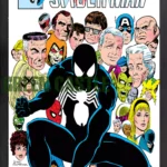 پوستر Web of Spider-Man با تصویر اسپایدرمن در لباس سیاه و شخصیت‌های کلاسیک دنیای مارول از جمله کپتن آمریکا، گرین گابلین و الکترو